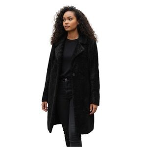 1 Madison Faux Fur Longline Coat Size Medium Black Soft